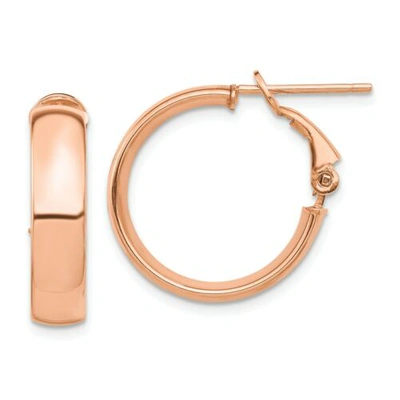 Pre-owned Accessories & Jewelry Italian 14k Rose Gold 5mm X 20mm High Polished Hollow Omega Hoop Earrings