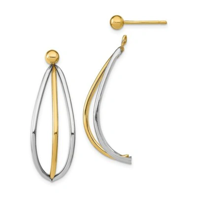 Pre-owned Accessories & Jewelry Italian 14k Two Tone Gold Triple Wire Domed Dangle Jacket W/ Ball Stud Earrings In White