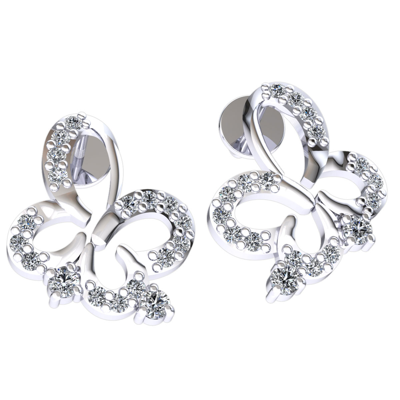 Pre-owned Jewelwesell Genuine 0.3ctw Round Cut Diamond Ladies Butterfly Drop Earrings 10k Gold In J