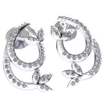 Pre-owned Jewelwesell Genuine 0.2ct Round Cut Diamond Ladies Leaf Swirl Drop Earrings 14k Gold In H