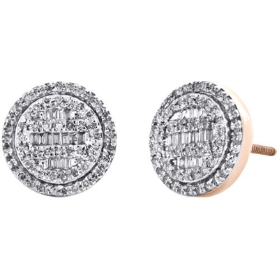 Pre-owned Jfl Diamonds & Timepieces 10k Rose Gold Round & Baguette Cut Diamond Circle Earrings 11mm Pave Stud 1/2 Ct In White
