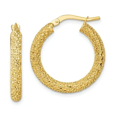 Pre-owned Accessories & Jewelry Italian 14k Yellow Gold Shimmering 3mm X 15mm Small Diamond Cut Hoop Earrings