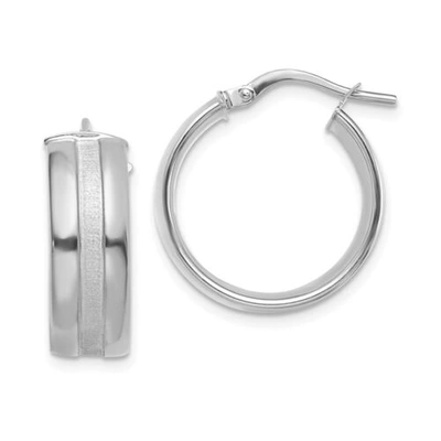 Pre-owned Accessories & Jewelry Italian 14k White Gold 7mm X 19mm Polished & Satin Center Hinged Hoop Earrings