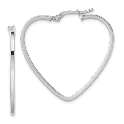 Pre-owned Accessories & Jewelry Italian 14k White Gold Polished 1.6mm X 33mm Squared Tube Heart Hoop Earrings