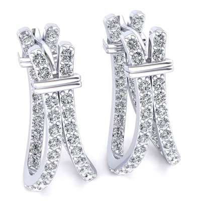 Pre-owned Jewelwesell Natural 1.15ct Round Cut Diamond Ladies Inside Outside Huggie Earrings 14k Gold