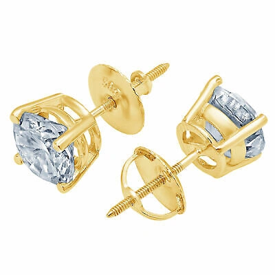 Pre-owned Pucci 4.0 Round Cut Solitaire Classic Stud Natural Aquamarine Earrings 14k Yellow Gold In D