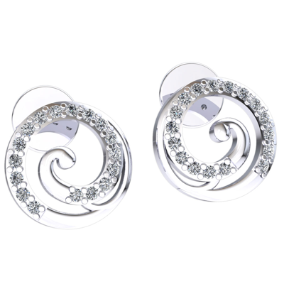 Pre-owned Jewelwesell Genuine 0.1carat Round Cut Diamond Ladies Swirl Circle Earrings 18k Gold In H
