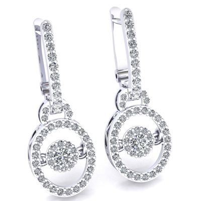 Pre-owned Jewelwesell Natural 0.8ct Round Cut Diamond Ladies Halo Drop Earrings Solid 14k Gold