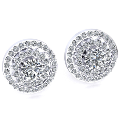 Pre-owned Jewelwesell Genuine 1ct Round Cut Diamond Ladies Double Halo Studs Earrings 14k Gold