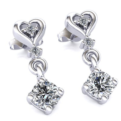 Pre-owned Jewelwesell Natural 0.4carat Round Cut Diamond Ladies Heart Solitaire Earrings 14k Gold