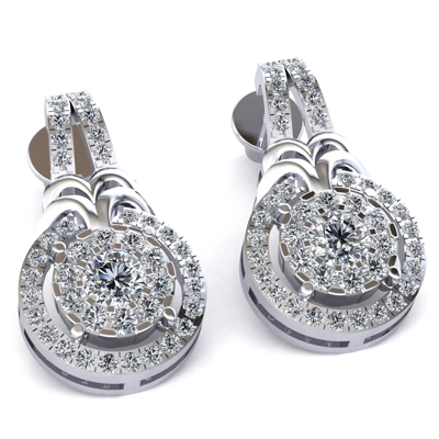 Pre-owned Jewelwesell Natural 0.75ct Round Cut Diamond Ladies Cluster Halo Earrings Solid 14k Gold