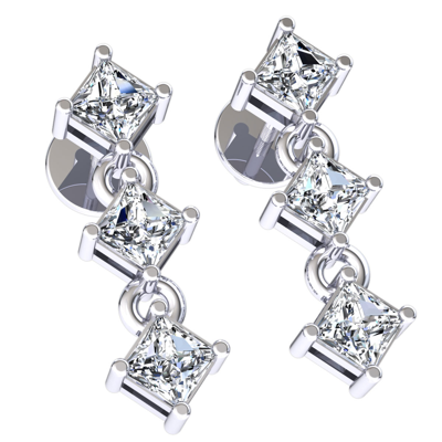Pre-owned Jewelwesell Real 0.8carat Round Cut Diamond Ladies 3 Stone Dangle Earrings Solid 18k Gold In H
