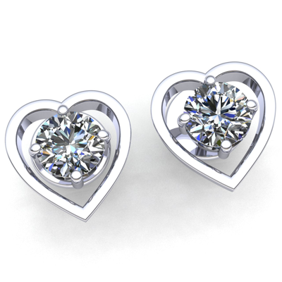 Pre-owned Jewelwesell Genuine 0.2ctw Round Cut Diamond Ladies Halo Heart Stud Earrings 14k Gold