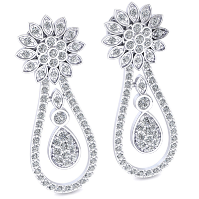 Pre-owned Jewelwesell 0.75ct Round Cut Not Enhanced Diamond Ladies Teardrop Floral Earrings 18k Gold