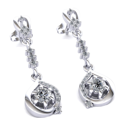 Pre-owned Jewelwesell Genuine 0.55ct Round Cut Diamond Ladies Dangling Teardrop Earrings 14k Gold