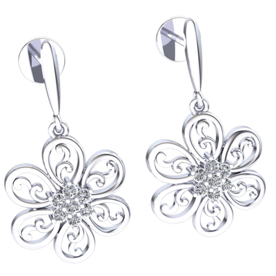 Pre-owned Jewelwesell Natural 0.1ctw Round Cut Diamond Ladies Dangle Flower Earrings 14k Gold In H