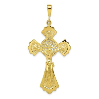 Pre-owned Goldia 10k Yellow Gold Solid & Textured Designer Cross / Crucifix Charm