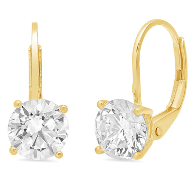 Pre-owned Pucci 4ct Round Classic Drop Dangle Earrings 14k Yellow Gold Real Synthetic Moissanite