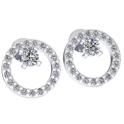 Pre-owned Jewelwesell 0.25carat Round Cut Diamond Ladies Circle Halo Studs Earrings Solid 18k Gold