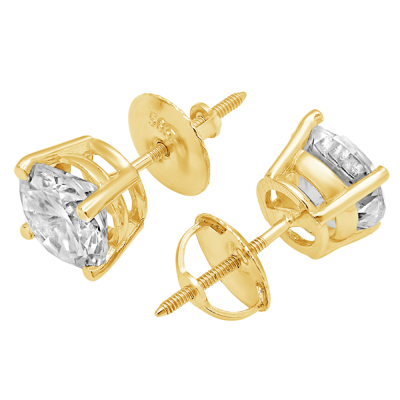 Pre-owned Pucci 3.0 Ct Round Cut Classic Stud Earrings 14k Yellow Gold Real Synthetic Moissanite In D