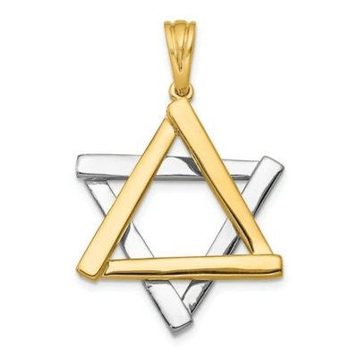 Pre-owned Accessories & Jewelry 14k Yellow And White Gold Solid Polished Judaism Star Of David Pendant In Black