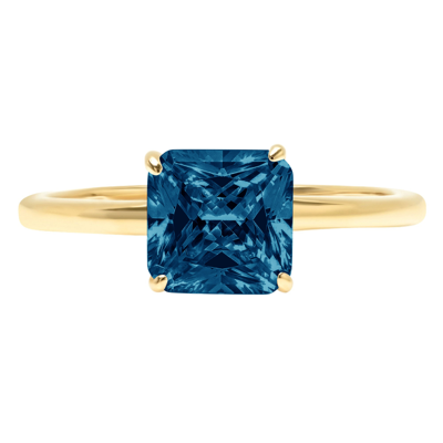 Pre-owned Pucci 1.5 Asscher Cut Designer Statement Classic Royal Blue Topaz Ring 14k Yellow Gold