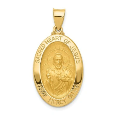 Pre-owned Goldia 14k Yellow Gold Polished Satin Sacred Heart Of Jesus Religious Medal Pendant