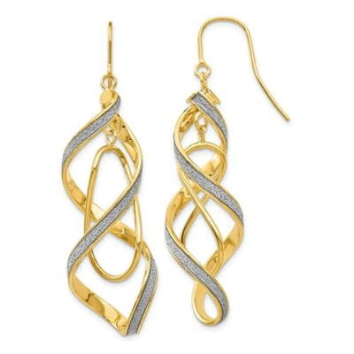 Pre-owned Versil 14k Yellow Gold 15mm Glitter Infused Spiral Braided Dangle Earrings Italian Gold
