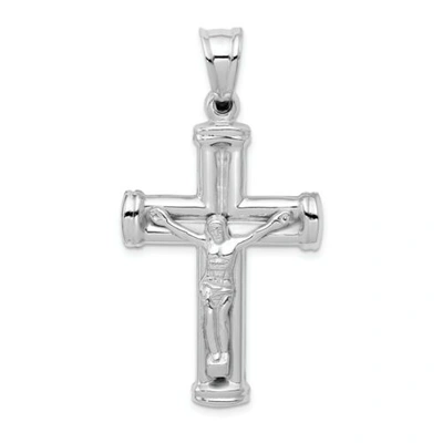 Pre-owned Goldia 14k White Gold Solid Polished Reversible Hollow Crucifix/cross Pendant