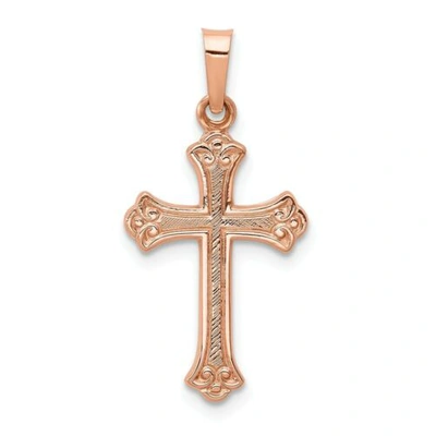 Pre-owned Goldia 14k Rose Gold Polished Flat Budded Cross Christianity Religious Pendant In Pink
