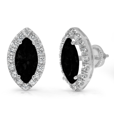 Pre-owned Pucci 3.64ct Mq Round Cut Halo Classic Stud Natural Onyx Earrings Solid 14k White Gold In D