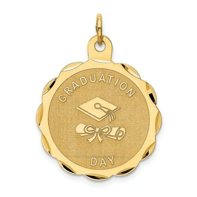 Pre-owned Goldia 14k Yellow Gold Graduation Day With Diploma Brocaded Disc Solid Polished Pendant