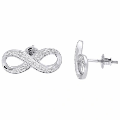 Pre-owned Jfl Diamonds & Timepieces Infinity Earrings Diamond Studs Ladies 10k White Gold Round Cut Pave 0.14 Ct
