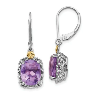 Pre-owned Shey Couture Amethyst Dangle Earrings Sterling Silver 14k Gold Accent Leverback  In White