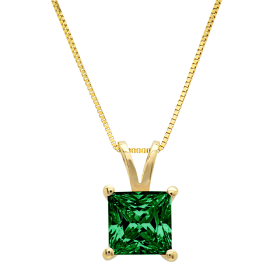 Pre-owned Pucci 2.0 Princess Cut Simulated Emerald Pendant Necklace 18" Chain 14k Yellow Gold In Green