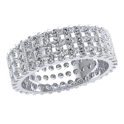 Pre-owned Jewelwesell 3row U-prong Eternity Band Ring 3.00ct Round Cut Natural Diamond 18k Gold Womens