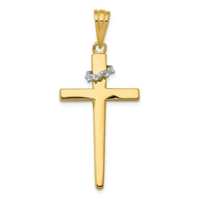 Pre-owned Goldia 14k Yellow & White Gold Polished Casted Crucifix Cross Religious Charm Pendant