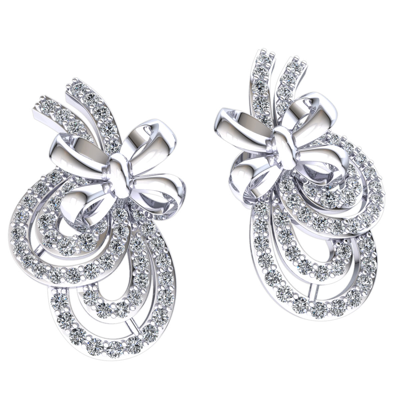 Pre-owned Jewelwesell 0.5ctw Genuine Round Cut Diamond Ladies Ribbon Pave Earrings Solid 18k Gold