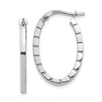 Pre-owned Accessories & Jewelry Italian 14k White Gold 2mm X 17mm Small Striped Edge Hinged Hoop Earrings