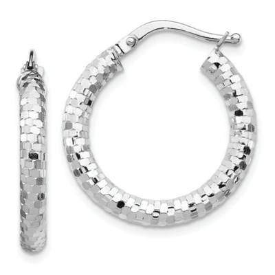 Pre-owned Accessories & Jewelry Italian 14k White Gold 3mm X 15mm Diamond Cut Textured Small Hoop Earrings