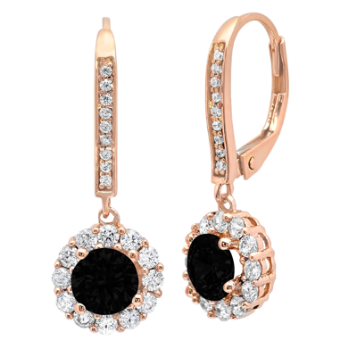 Pre-owned Pucci 3.5ct Round Halo Classic Drop Dangle Natural Onyx Earrings 14k Rose Pink Gold