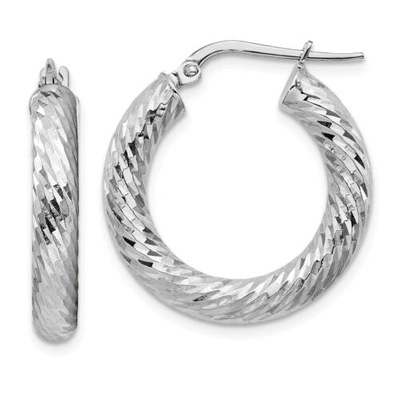 Pre-owned Accessories & Jewelry Italian 14k White Gold 4mm X 23mm Small Diamond Cut Swirling Hoop Earrings