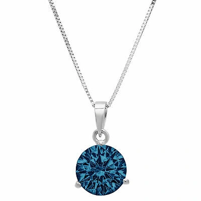 Pre-owned Pucci 2.0 Ct Round Martini Royal Blue Topaz Pendant Necklace 16" Chain 14k White Gold In D