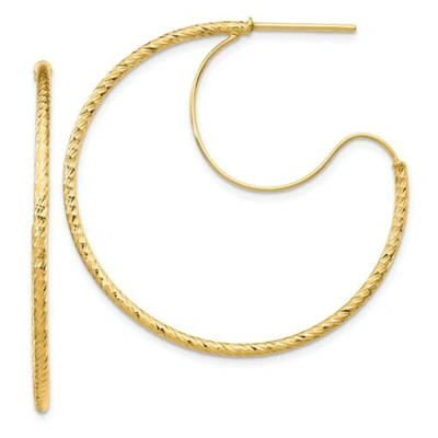 Pre-owned Dc Italian 14k Yellow Gold Diamond Cut 1.5mm X 35mm Polish Wire Hoop Earrings