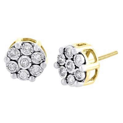 Pre-owned Jfl Diamonds & Timepieces Diamond Flower Earrings 10k Yellow Gold Round Cut Fanook Design Studs 0.60 Tcw. In White