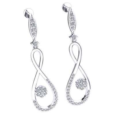 Pre-owned Jewelwesell Natural 0.6ct Round Cut Diamond Ladies Infinity Drop Earrings Solid 10k Gold In J