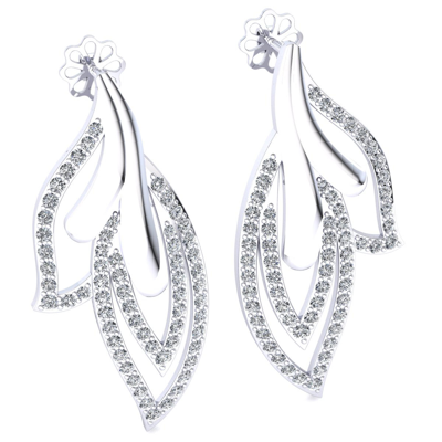 Pre-owned Jewelwesell 0.75ctw Round Brilliant Cut Diamond Ladies Leaf Wing Earrings Solid 18k Gold In H