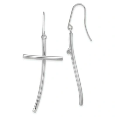 Pre-owned Accessories & Jewelry Italian 14k White Gold High Polished 44mm Large Curved Cross Dangler Earrings