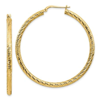 Pre-owned Accessories & Jewelry Italian 14k Yellow Gold 3mm X 48mm Large Diamond Cut Swirling Hoop Earrings