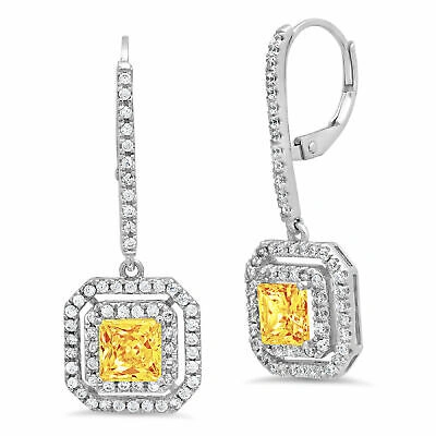 Pre-owned Pucci 3.27 Princess Round Classic Drop Dangle Natural Citrine Earrings 14k White Gold In Yellow